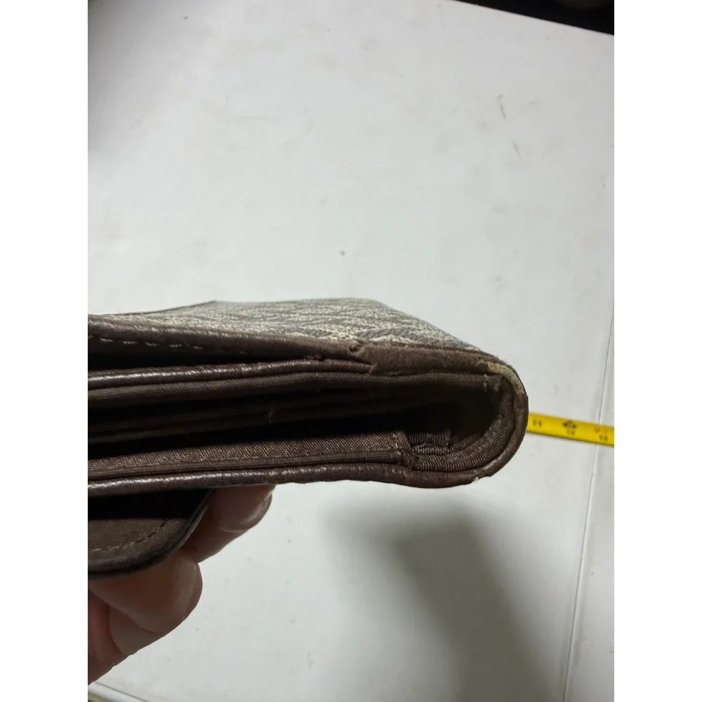 Tommy Hilfiger Monogram Trifold Wallet Brown Turn Lock Logo Geometric Women